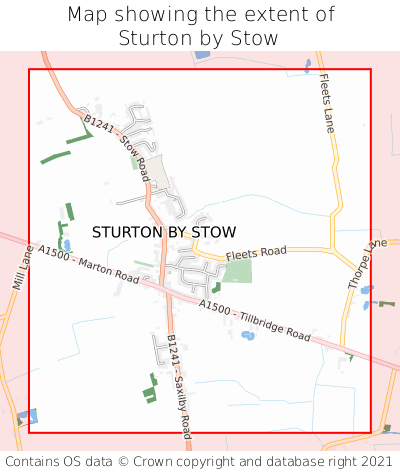 Map showing extent of Sturton by Stow as bounding box