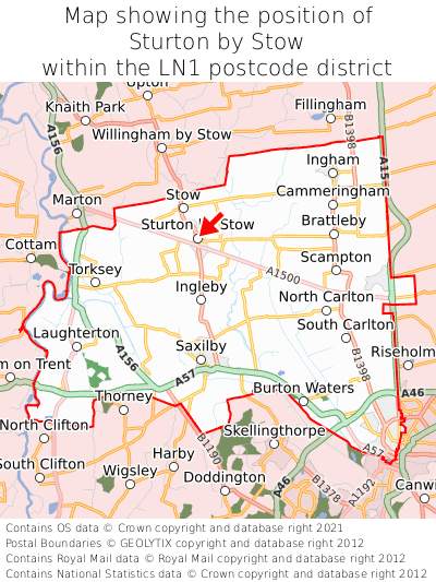 Map showing location of Sturton by Stow within LN1