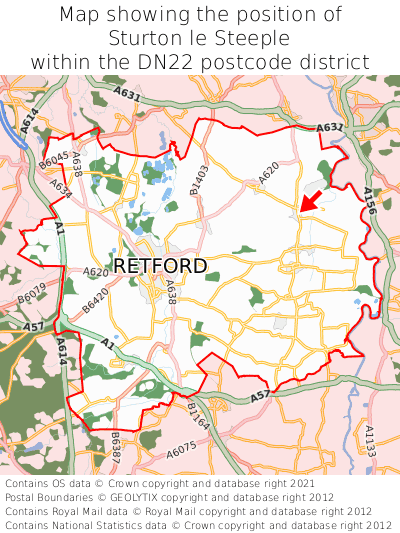 Map showing location of Sturton le Steeple within DN22