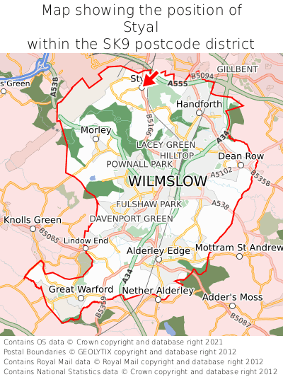 Map showing location of Styal within SK9