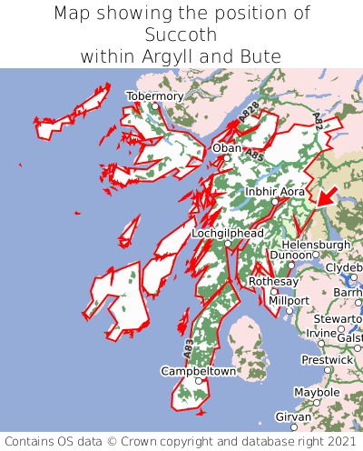 Map showing location of Succoth within Argyll and Bute