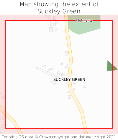 Map showing extent of Suckley Green as bounding box