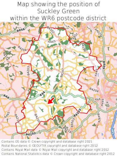 Map showing location of Suckley Green within WR6