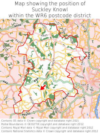 Map showing location of Suckley Knowl within WR6