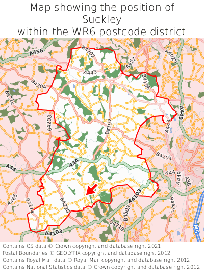 Map showing location of Suckley within WR6