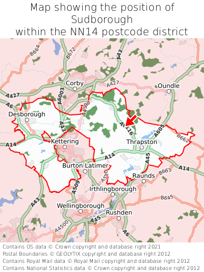 Map showing location of Sudborough within NN14