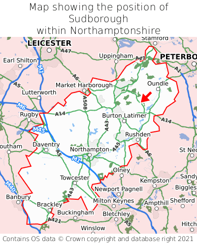 Map showing location of Sudborough within Northamptonshire