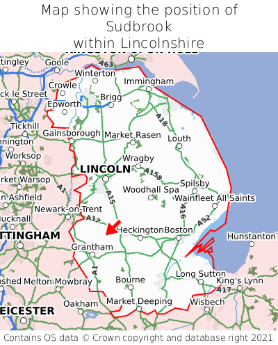 Map showing location of Sudbrook within Lincolnshire