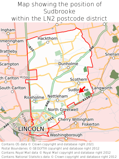 Map showing location of Sudbrooke within LN2