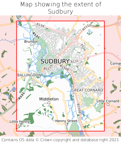 Map showing extent of Sudbury as bounding box