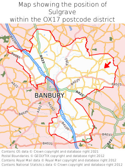 Map showing location of Sulgrave within OX17
