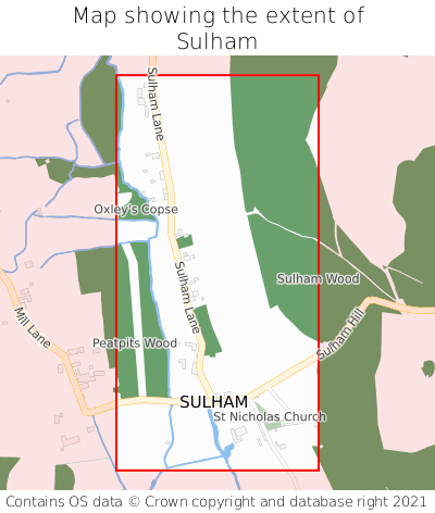 Map showing extent of Sulham as bounding box