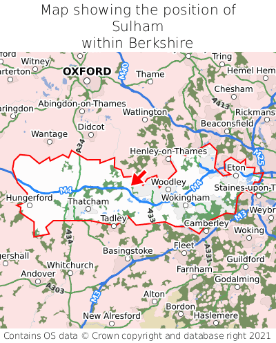 Map showing location of Sulham within Berkshire