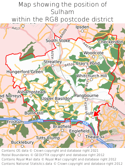 Map showing location of Sulham within RG8