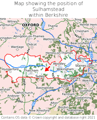 Map showing location of Sulhamstead within Berkshire