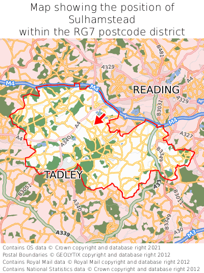 Map showing location of Sulhamstead within RG7
