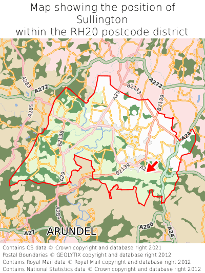 Map showing location of Sullington within RH20