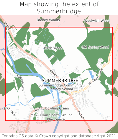 Map showing extent of Summerbridge as bounding box