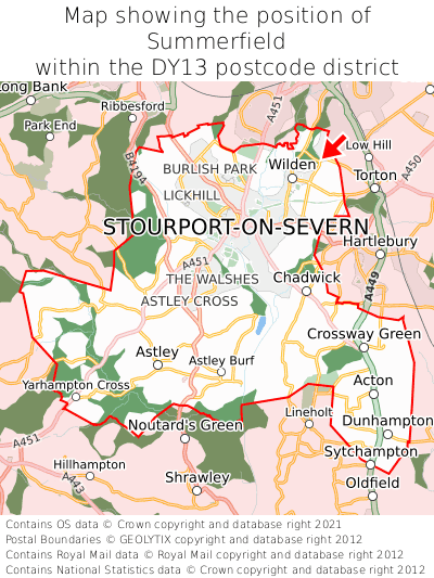 Map showing location of Summerfield within DY13