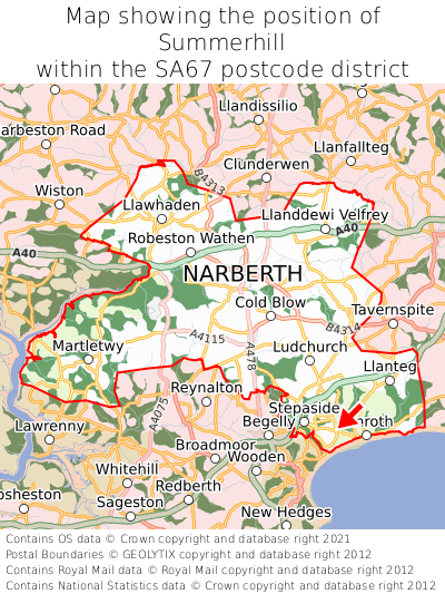 Map showing location of Summerhill within SA67