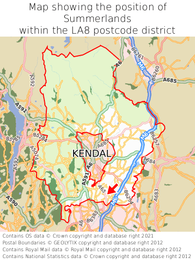 Map showing location of Summerlands within LA8