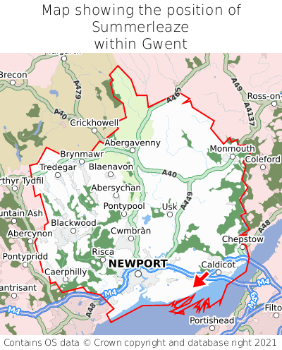 Map showing location of Summerleaze within Gwent