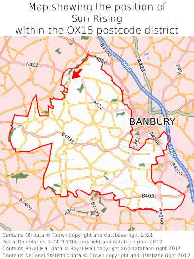 Map showing location of Sun Rising within OX15