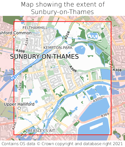 Map showing extent of Sunbury-on-Thames as bounding box
