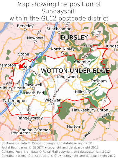 Map showing location of Sundayshill within GL12