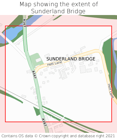 Map showing extent of Sunderland Bridge as bounding box