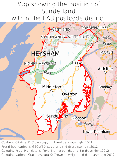 Map showing location of Sunderland within LA3