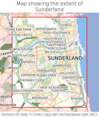 Map showing extent of Sunderland as bounding box