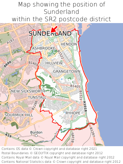 Map showing location of Sunderland within SR2