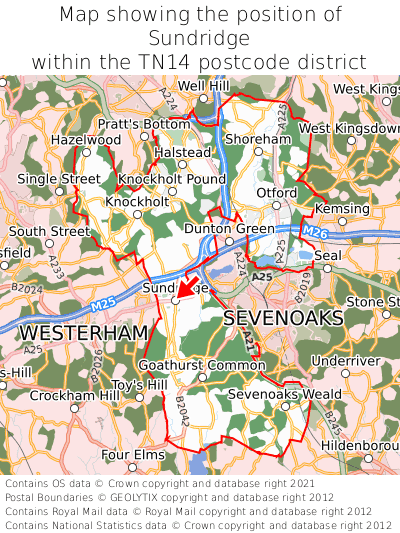 Map showing location of Sundridge within TN14