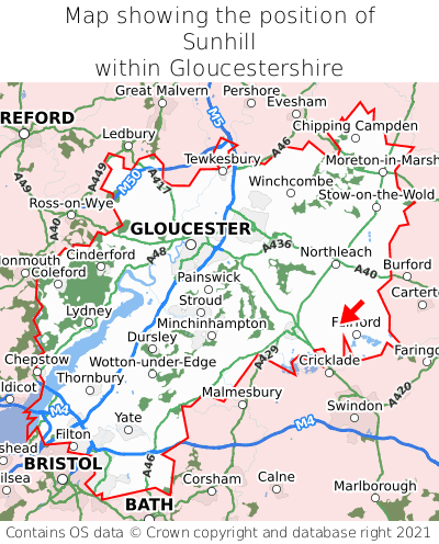 Map showing location of Sunhill within Gloucestershire