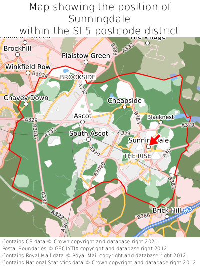 Map showing location of Sunningdale within SL5
