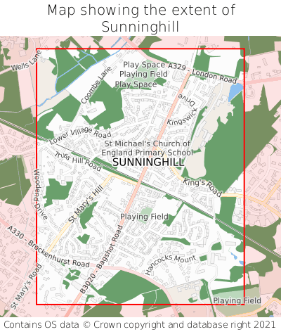 Map showing extent of Sunninghill as bounding box