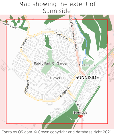 Map showing extent of Sunniside as bounding box