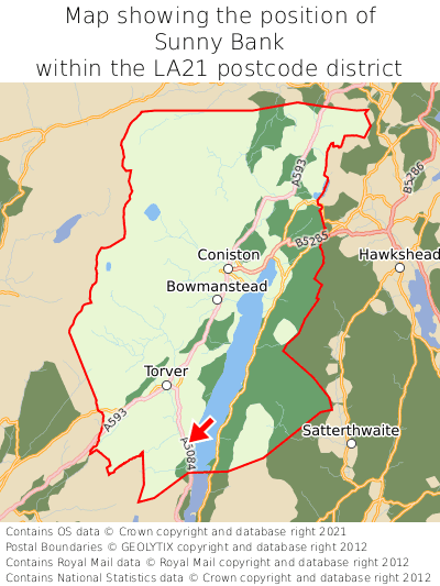 Map showing location of Sunny Bank within LA21