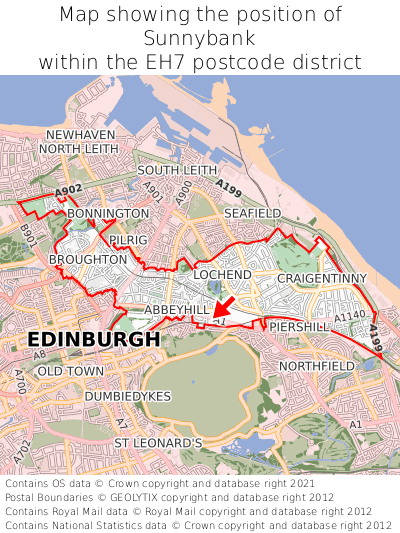 Map showing location of Sunnybank within EH7