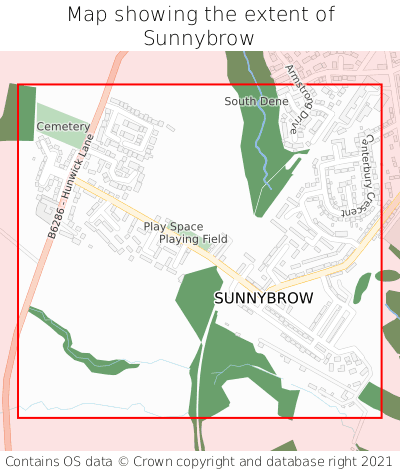 Map showing extent of Sunnybrow as bounding box