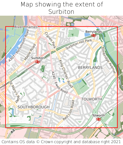 Map showing extent of Surbiton as bounding box