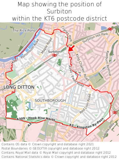 Map showing location of Surbiton within KT6