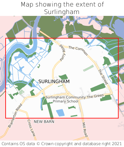 Map showing extent of Surlingham as bounding box