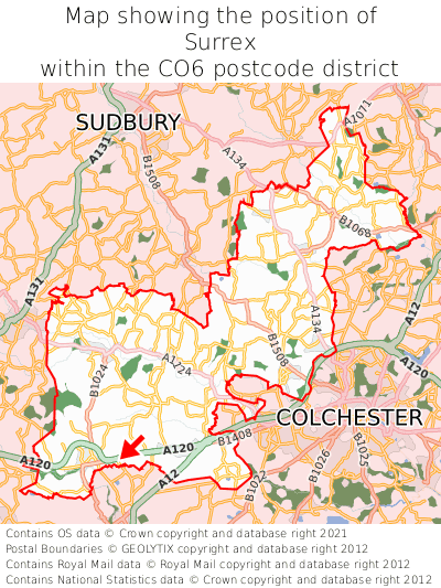 Map showing location of Surrex within CO6