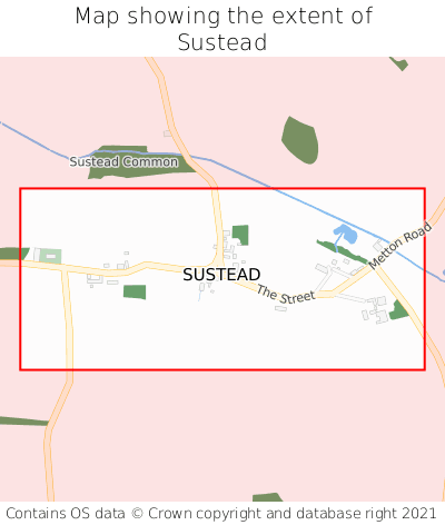 Map showing extent of Sustead as bounding box