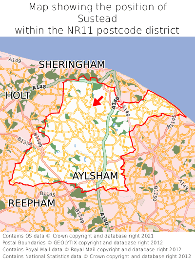 Map showing location of Sustead within NR11