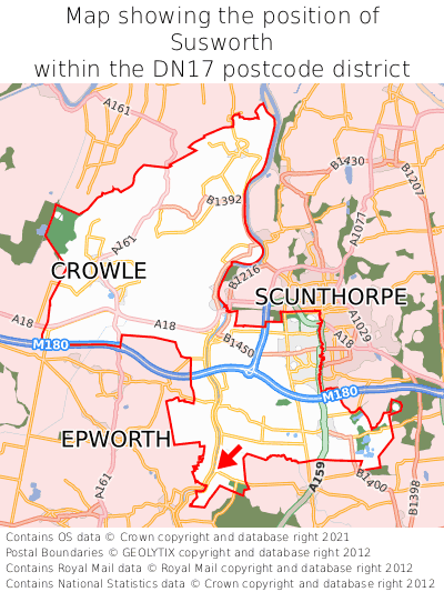 Map showing location of Susworth within DN17