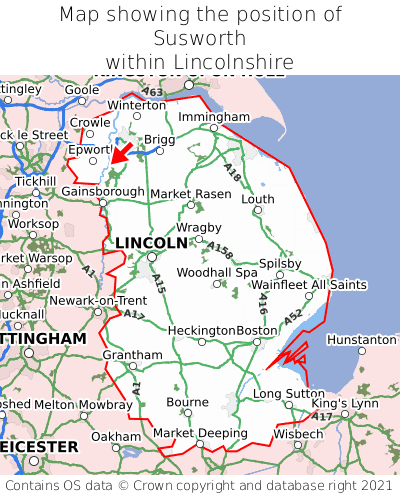Map showing location of Susworth within Lincolnshire