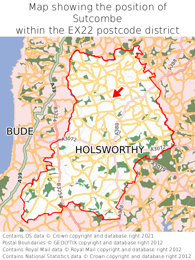Map showing location of Sutcombe within EX22